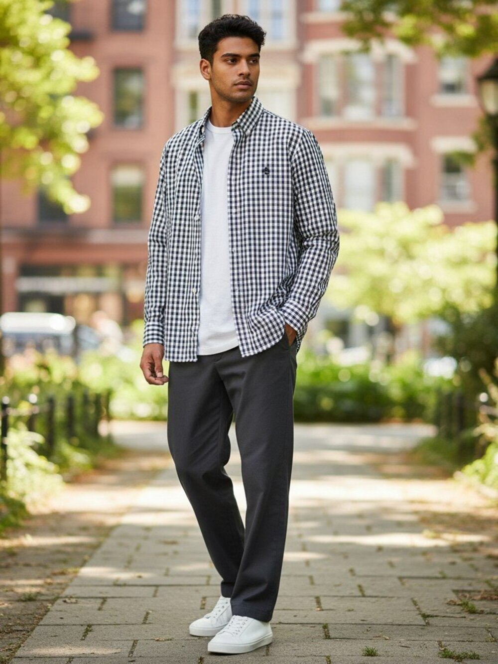 Timberland Mens XL Shirt Black Plaid Check Slim Fit Cotton Button Down